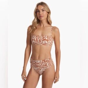Vuori Striped Abstract High-Waist Bikini Set - Tan/White size L